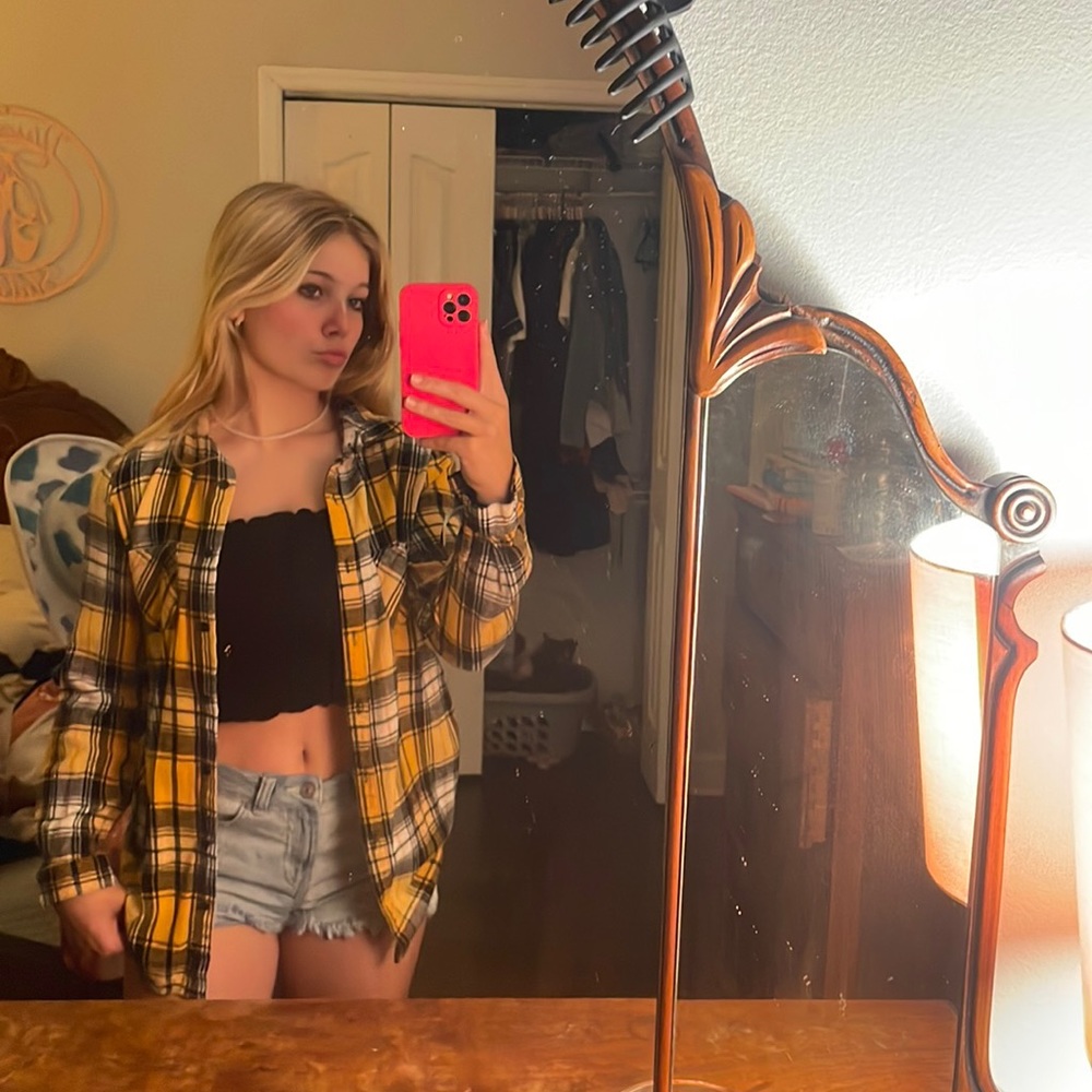 Black and yellow button-up flannel